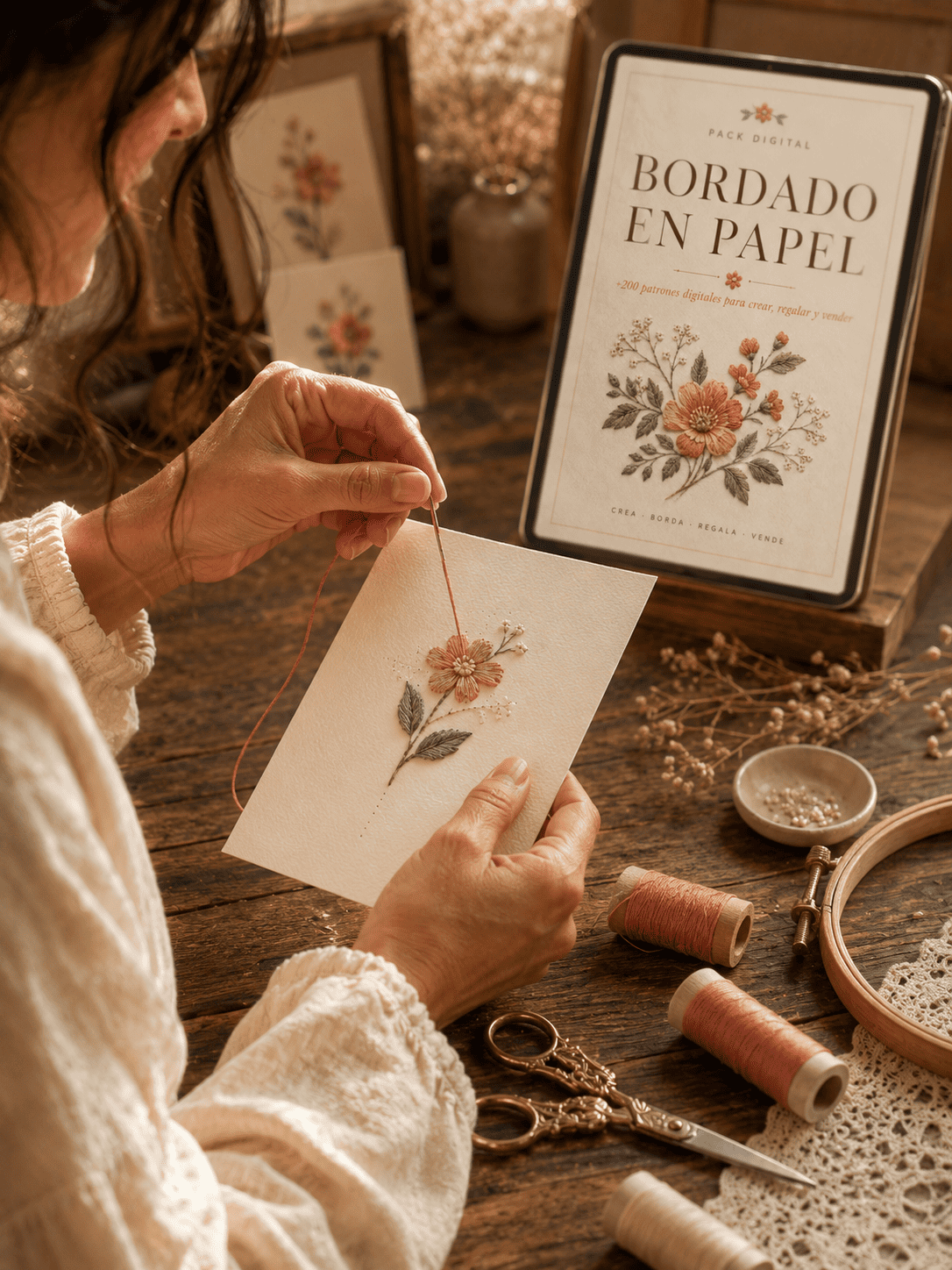 Bordado en Papel - Manos bordando
